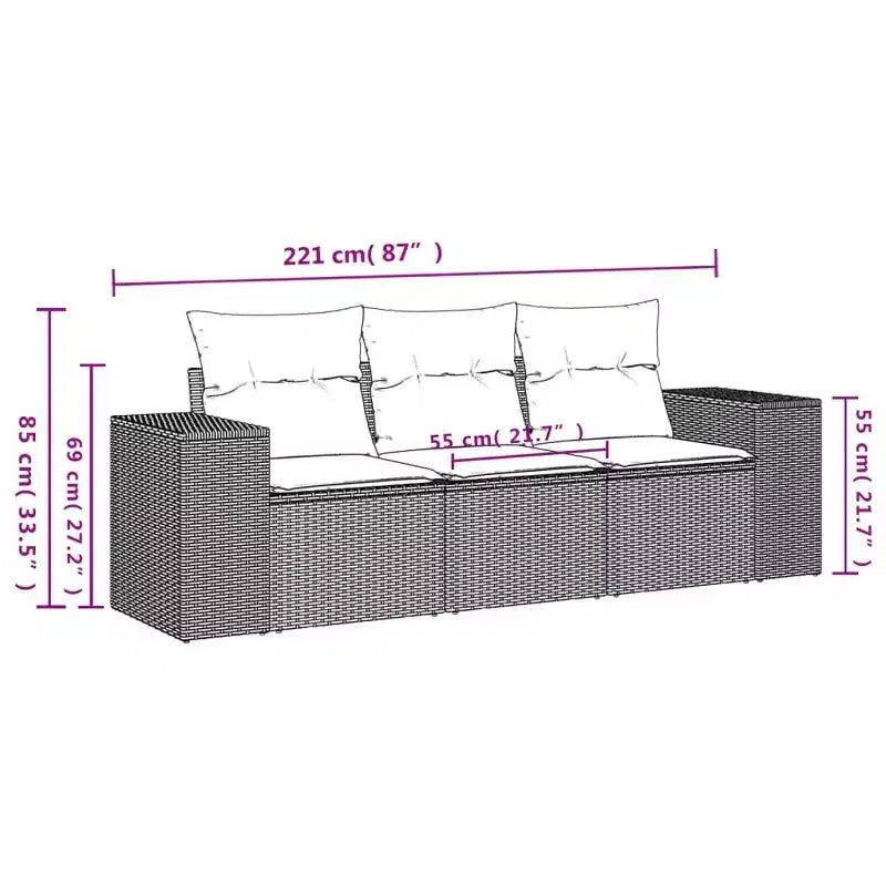 vidaXL Garden Sofa Set Grey PE rattan, powder-coated steel, polyester