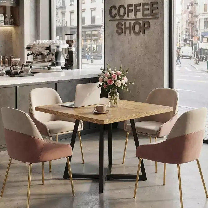 Table à manger industrielle carrée MAYEERTY 31,5, plateau en MDF marron vintage et cadre en métal noir, table polyvalente 2 places pour la maison et le bureau