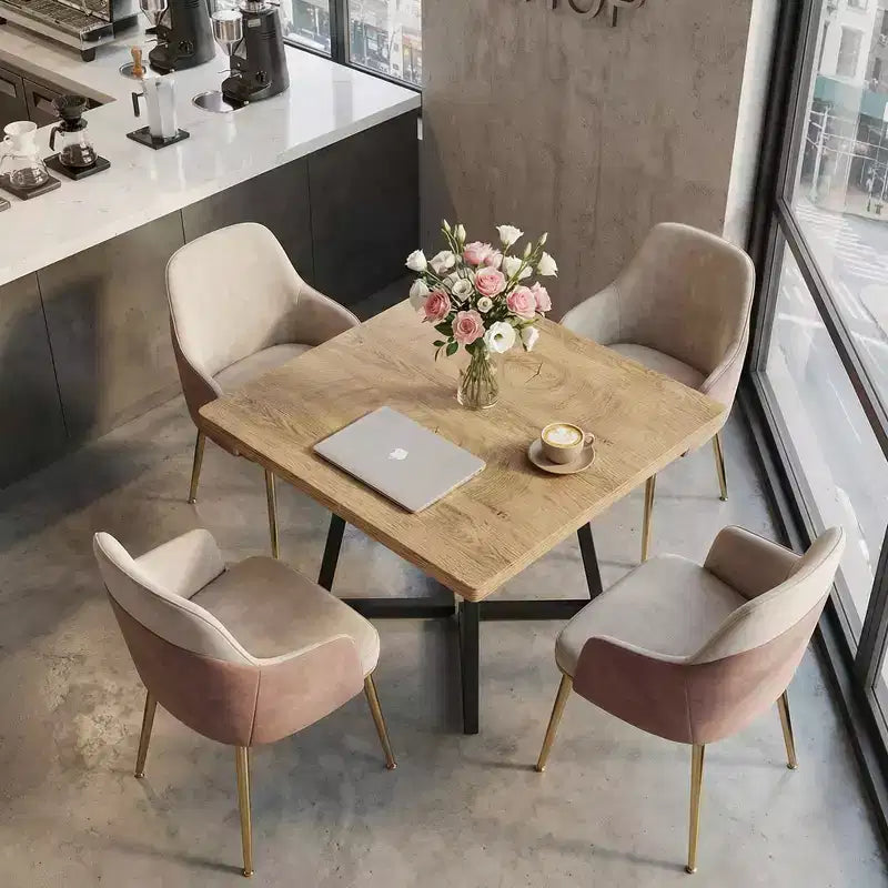 Table à manger industrielle carrée MAYEERTY 31,5, plateau en MDF marron vintage et cadre en métal noir, table polyvalente 2 places pour la maison et le bureau