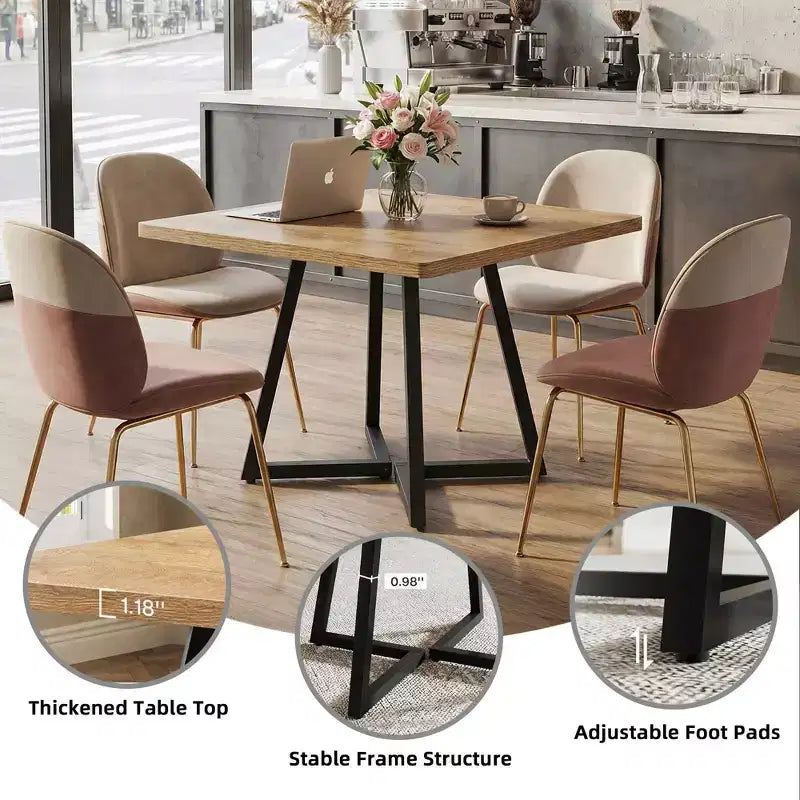 Table à manger industrielle carrée MAYEERTY 31,5, plateau en MDF marron vintage et cadre en métal noir, table polyvalente 2 places pour la maison et le bureau