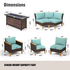 Captiva Designs 9pc Outdoor Wicker Rattan Patio Half-Moon Curved Sectional Sofa Conversation Set with Fire Pit Table