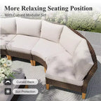 Captiva Designs 9pc Outdoor Wicker Rattan Patio Half-Moon Curved Sectional Sofa Conversation Set with Fire Pit Table