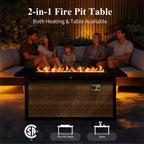Captiva Designs 9pc Outdoor Wicker Rattan Patio Half-Moon Curved Sectional Sofa Conversation Set with Fire Pit Table