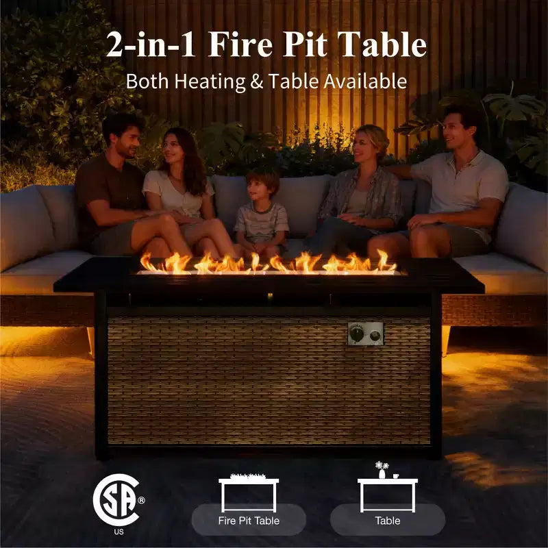 Captiva Designs 9pc Outdoor Wicker Rattan Patio Half-Moon Curved Sectional Sofa Conversation Set with Fire Pit Table