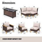 Captiva Designs 9pc Outdoor Wicker Rattan Patio Half-Moon Curved Sectional Sofa Conversation Set with Fire Pit Table