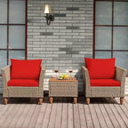 Costway 3 Piece Outdoor Rattan Sofa Set Wicker Conversation Furniture Set with Cushions