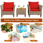 Costway 3 Piece Outdoor Rattan Sofa Set Wicker Conversation Furniture Set with Cushions
