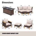 Captiva Designs 10pc Outdoor Wicker Rattan Patio Half-Moon Curved Sectional Sofa Conversation Set with Fire Pit Table