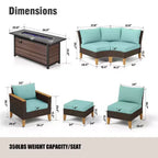 Captiva Designs 10pc Outdoor Wicker Rattan Patio Half-Moon Curved Sectional Sofa Conversation Set with Fire Pit Table
