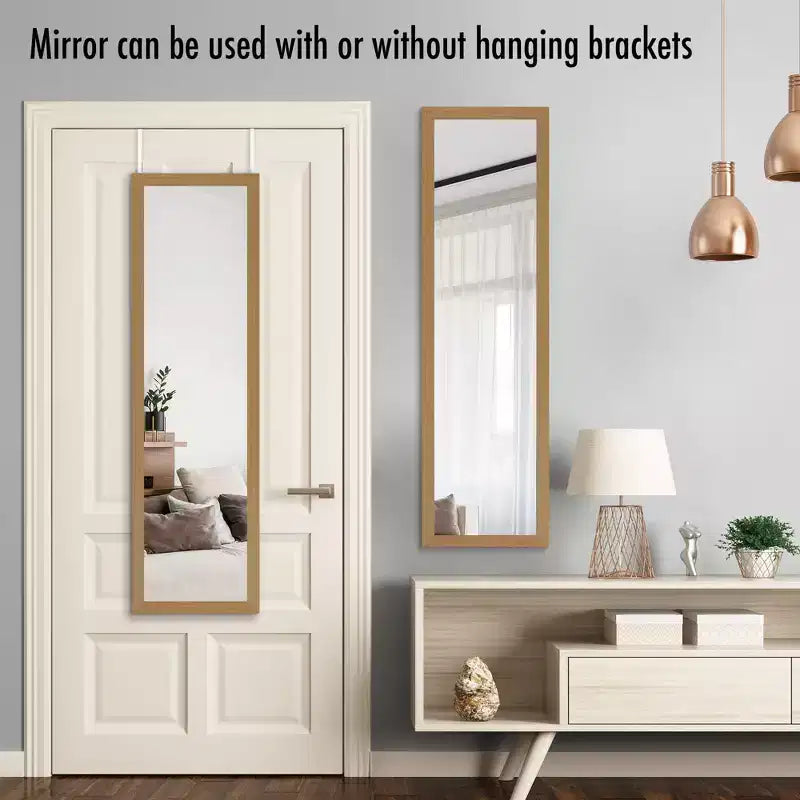 Miroir de porte Americanflat - Miroir de porte pour chambre à coucher, salle de bain, dortoir, grand miroir de corps entier avec crochet et verre incassable - Chêne
