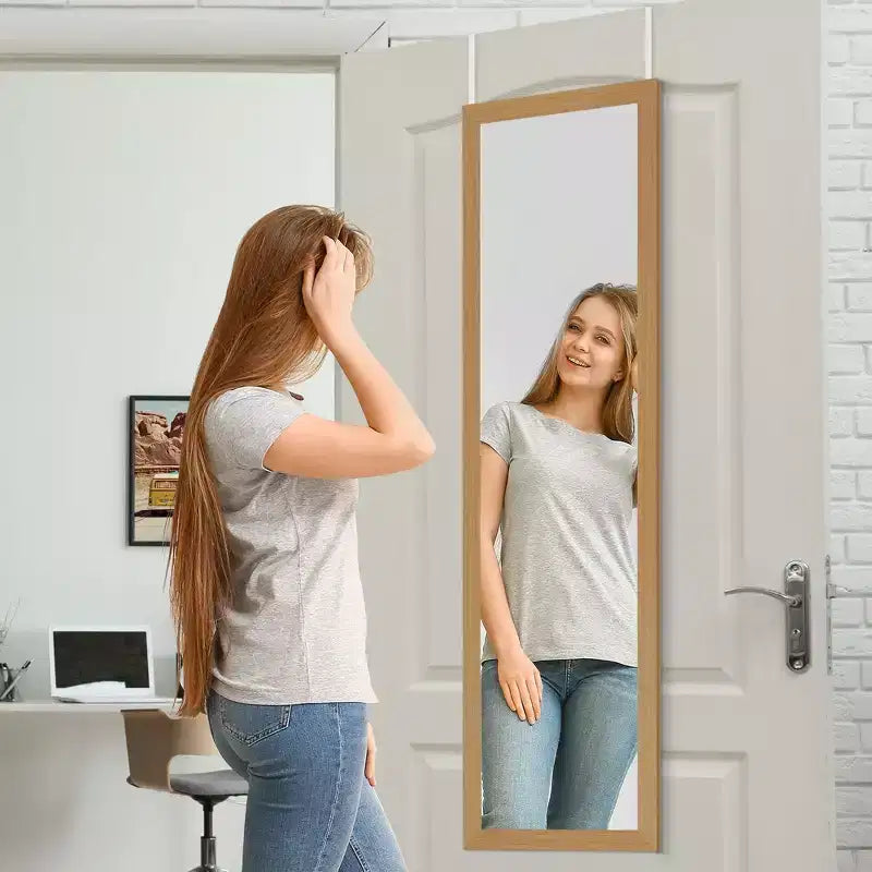 Miroir de porte Americanflat - Miroir de porte pour chambre à coucher, salle de bain, dortoir, grand miroir de corps entier avec crochet et verre incassable - Chêne