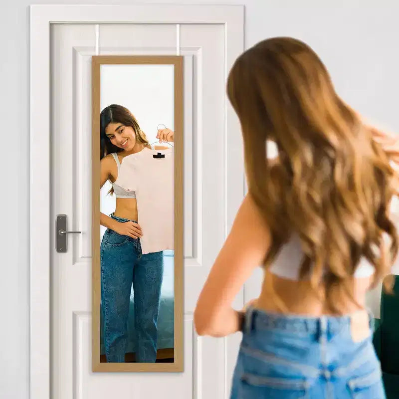 Miroir de porte Americanflat - Miroir de porte pour chambre à coucher, salle de bain, dortoir, grand miroir de corps entier avec crochet et verre incassable - Chêne