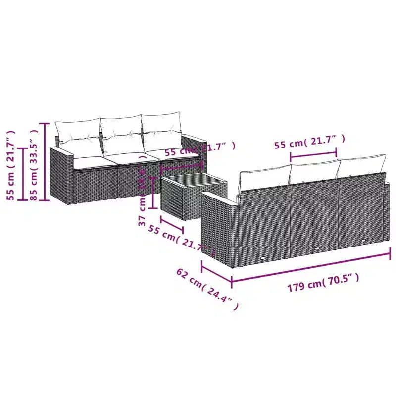 vidaXL Garden Sofa Set PE rattan Medium Adjustable Feet