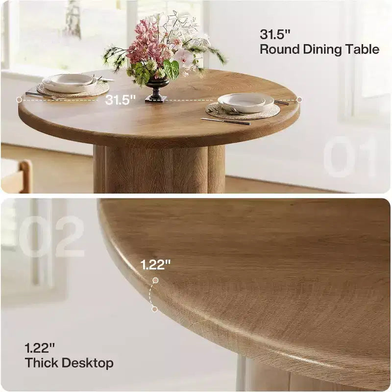 Lantine 31.5-Inch Round Dining Table for 2-4 People, Small Kitchen Table with Sturdy Base for Dining Room, Living Room (Brown)