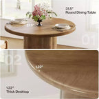 Lantine 31.5-Inch Round Dining Table for 2-4 People, Small Kitchen Table with Sturdy Base for Dining Room, Living Room (Brown)