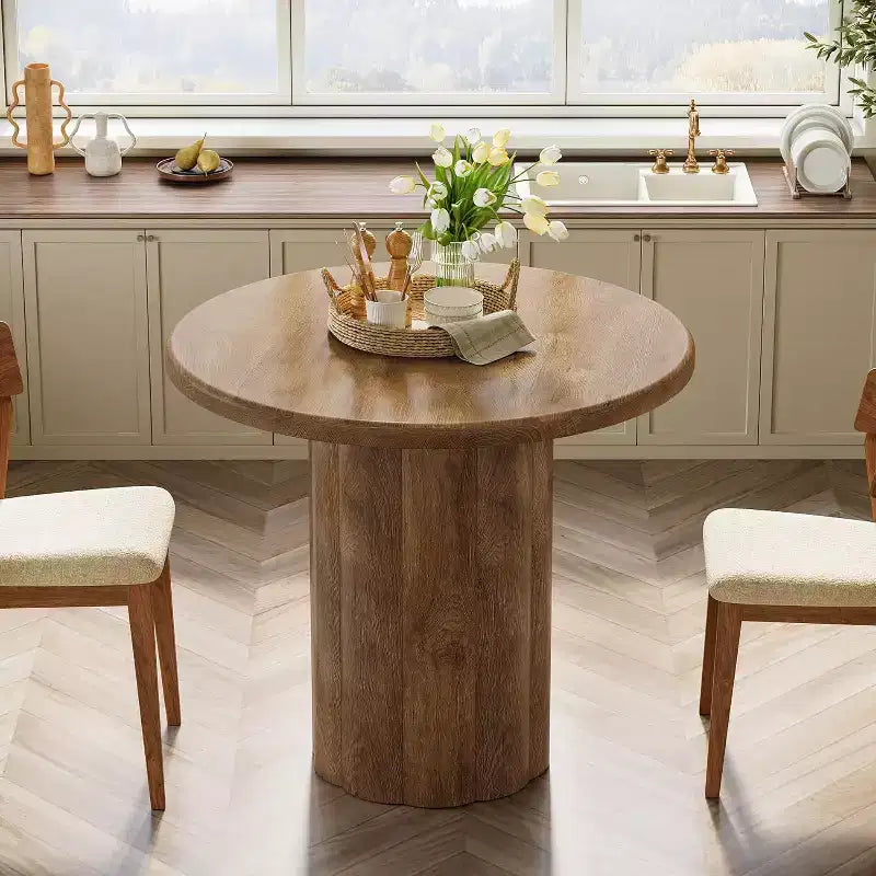 Lantine 31.5-Inch Round Dining Table for 2-4 People, Small Kitchen Table with Sturdy Base for Dining Room, Living Room (Brown)