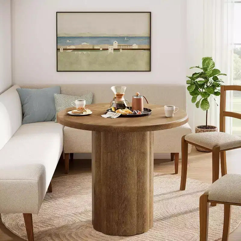 Lantine 31.5-Inch Round Dining Table for 2-4 People, Small Kitchen Table with Sturdy Base for Dining Room, Living Room (Brown)