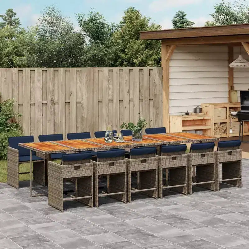 vidaXL Patio Dining Set Set of 12 Grey Poly Rattan Large Collapsible