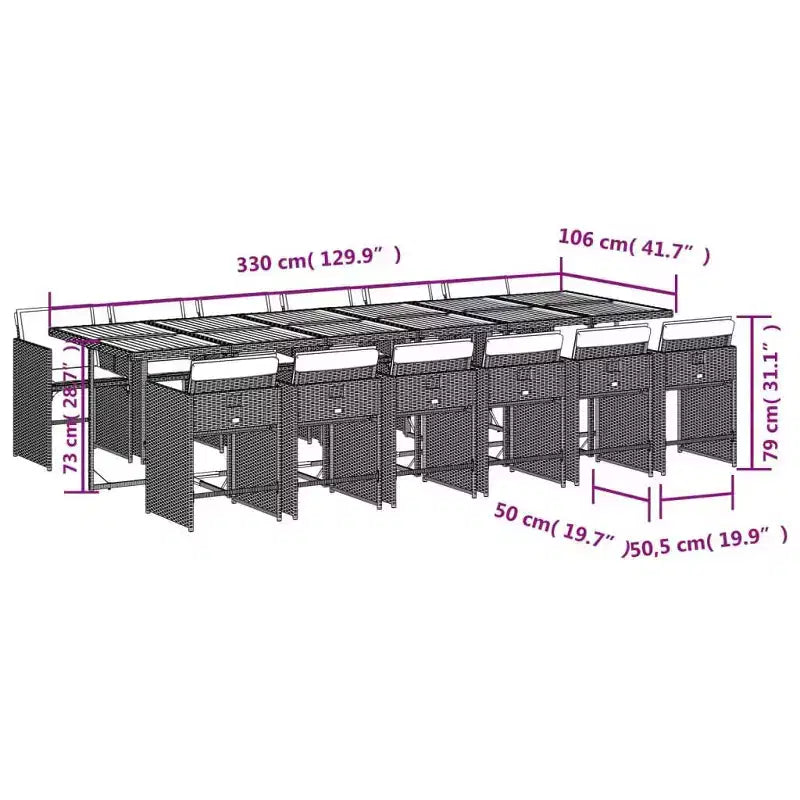 vidaXL Patio Dining Set Set of 12 Grey Poly Rattan Large Collapsible