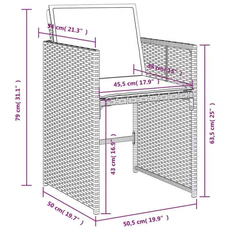 vidaXL Patio Dining Set Set of 12 Grey Poly Rattan Large Collapsible