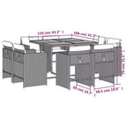 vidaXL Patio Dining Set Set of 8 Grey Poly rattan 8-seat Collapsible
