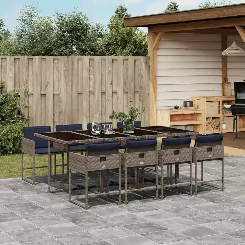 vidaXL Patio Dining Set Set of 8 Gray Poly Rattan 9 Piece Set