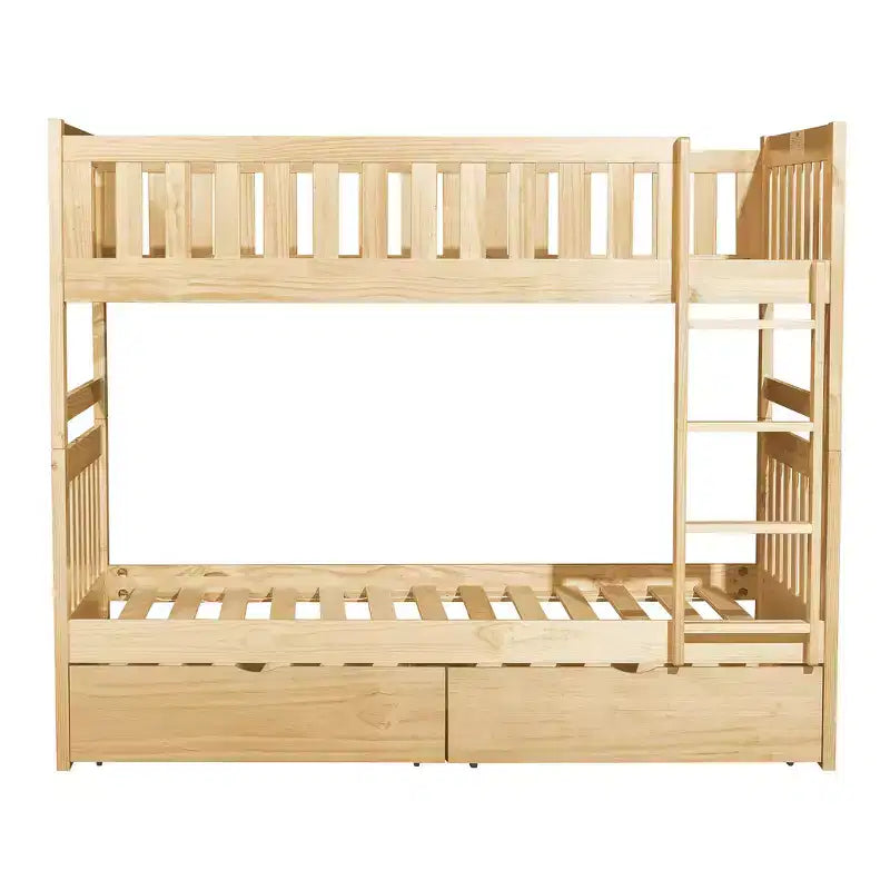 GDFStudio Carter Modern Wood Twin Over Twin Bunk Bed with Storage Drawers