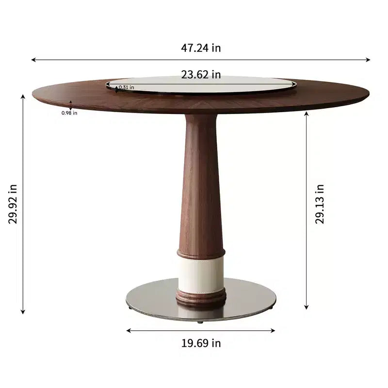 GDFStudio Emily 47-Inch Solid Wood Round Dining Table with Tempered Glass Lazy Susan and Stainless Steel Base