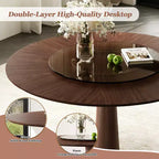 GDFStudio Emily 47-Inch Solid Wood Round Dining Table with Tempered Glass Lazy Susan and Stainless Steel Base
