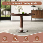 GDFStudio Emily 47-Inch Solid Wood Round Dining Table with Tempered Glass Lazy Susan and Stainless Steel Base