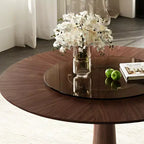 GDFStudio Emily 47-Inch Solid Wood Round Dining Table with Tempered Glass Lazy Susan and Stainless Steel Base