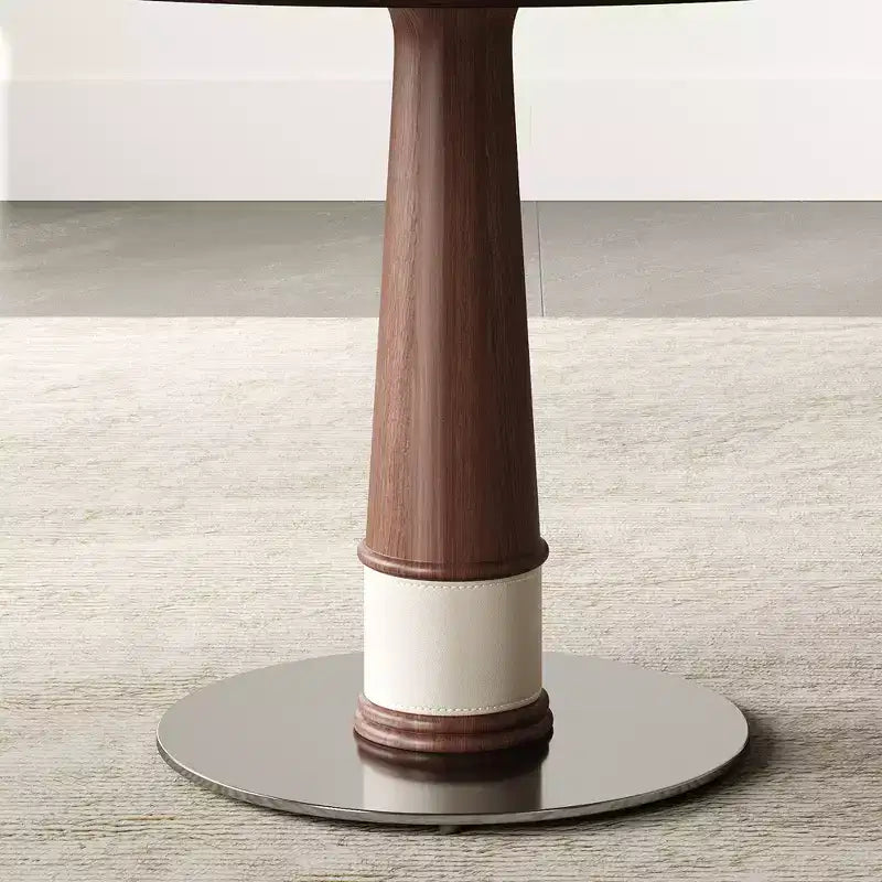 GDFStudio Emily 47-Inch Solid Wood Round Dining Table with Tempered Glass Lazy Susan and Stainless Steel Base
