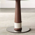 GDFStudio Emily 47-Inch Solid Wood Round Dining Table with Tempered Glass Lazy Susan and Stainless Steel Base