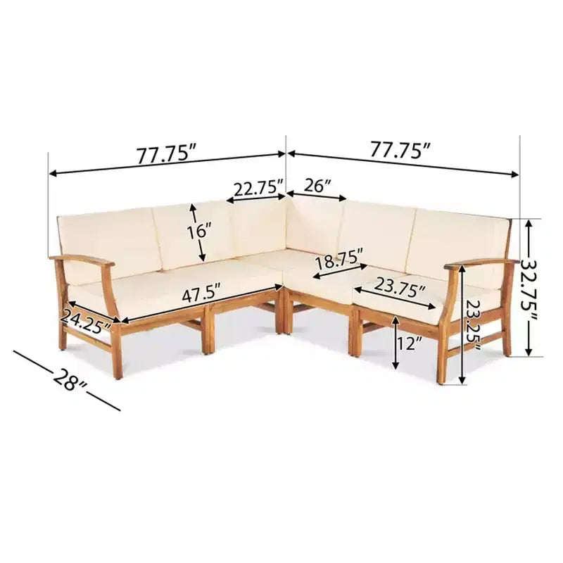 ModernLuxe 5pcs Patio Sectional Sofa Sets, Outdoor Seating Sets, Acacia Wood Chat Sets