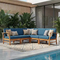 ModernLuxe 5pcs Patio Sectional Sofa Sets, Outdoor Seating Sets, Acacia Wood Chat Sets