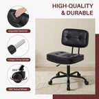 Chaise de bureau ergonomique sans accoudoirs JIONJOY, chaise de bureau en cuir PU avec coussin épaissi, chaise roulante pour petits espaces, dortoirs et bureaux à domicile