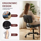 Chaise de bureau ergonomique sans accoudoirs JIONJOY, chaise de bureau en cuir PU avec coussin épaissi, chaise roulante pour petits espaces, dortoirs et bureaux à domicile