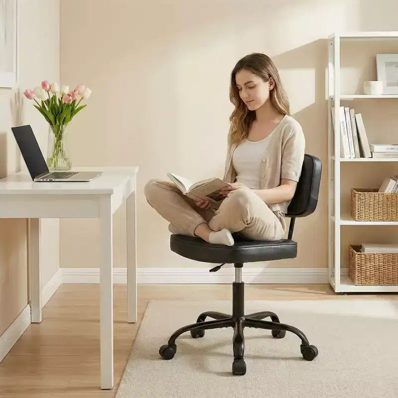 Chaise de bureau ergonomique sans accoudoirs JIONJOY, chaise de bureau en cuir PU avec coussin épaissi, chaise roulante pour petits espaces, dortoirs et bureaux à domicile