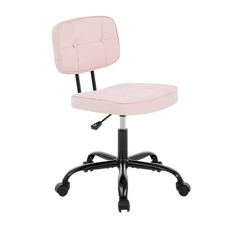 Chaise de bureau ergonomique sans accoudoirs JIONJOY, chaise de bureau en cuir PU avec coussin épaissi, chaise roulante pour petits espaces, dortoirs et bureaux à domicile