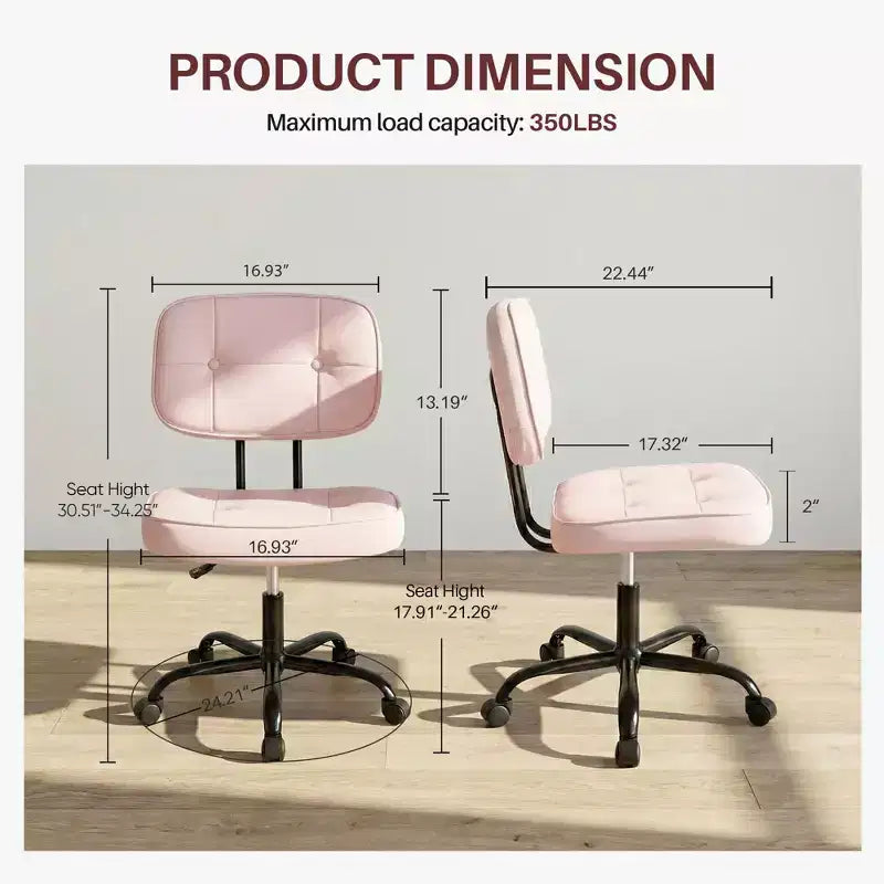 Chaise de bureau ergonomique sans accoudoirs JIONJOY, chaise de bureau en cuir PU avec coussin épaissi, chaise roulante pour petits espaces, dortoirs et bureaux à domicile