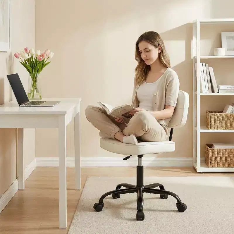 Chaise de bureau ergonomique sans accoudoirs JIONJOY, chaise de bureau en cuir PU avec coussin épaissi, chaise roulante pour petits espaces, dortoirs et bureaux à domicile