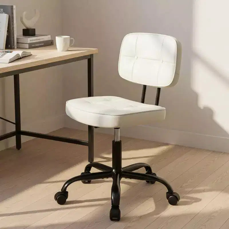 Chaise de bureau ergonomique sans accoudoirs JIONJOY, chaise de bureau en cuir PU avec coussin épaissi, chaise roulante pour petits espaces, dortoirs et bureaux à domicile