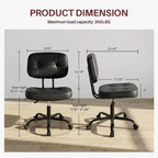 Chaise de bureau ergonomique sans accoudoirs JIONJOY, chaise de bureau en cuir PU avec coussin épaissi, chaise roulante pour petits espaces, dortoirs et bureaux à domicile