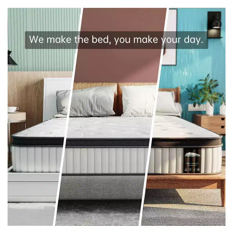 Matelas Hybride Respirant Serweet 14 Pouces - Compatible avec les Lits Plateformes, les Sommiers Tapissiers ou les Sommiers à Lattes