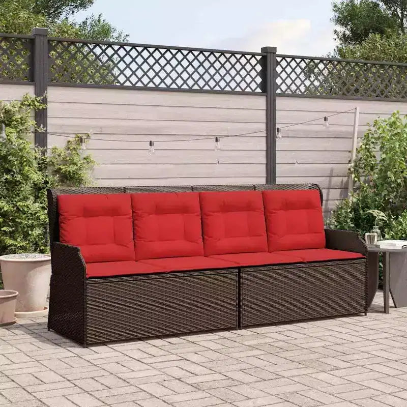 vidaXL Garden Bench with Cushion and Red Poly Rattan