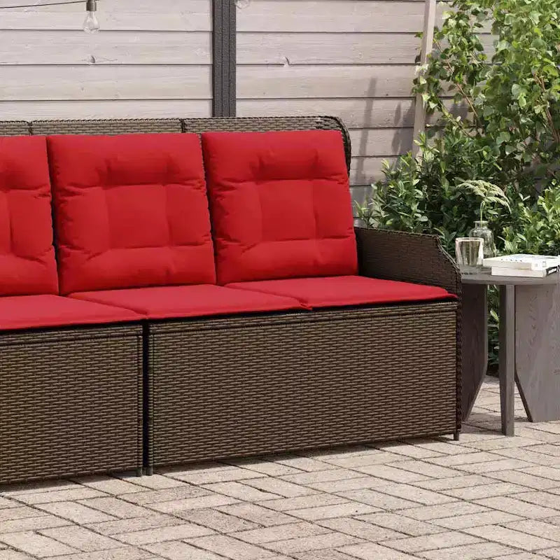 vidaXL Garden Bench with Cushion and Red Poly Rattan