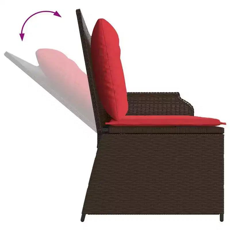 vidaXL Garden Bench with Cushion and Red Poly Rattan
