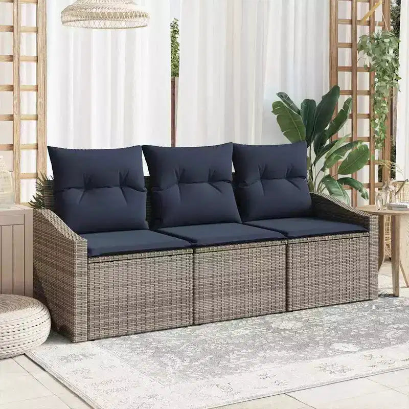 vidaXL Salon de jardin avec coussins 3 pcs résine tressée