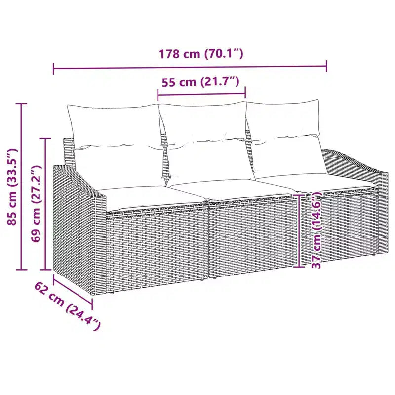 vidaXL Salon de jardin avec coussins 3 pcs résine tressée