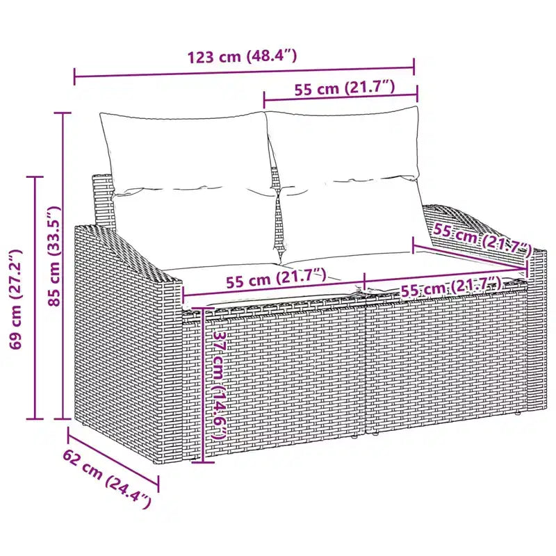 vidaXL Salon de jardin avec coussins 3 pcs résine tressée